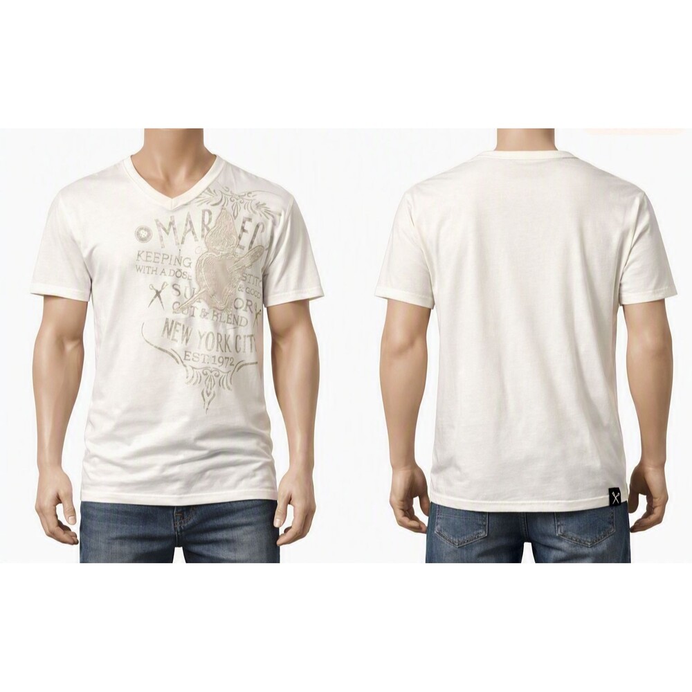 Marc & Ecko Graphic T-Shirt Mens 100% Cotton XL White/Silver Preppy Y2K 90s-20s